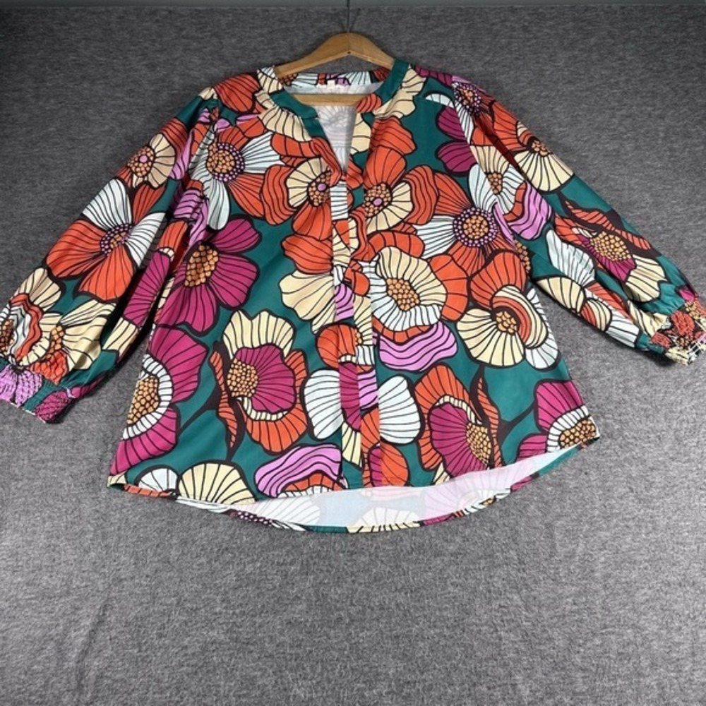 Jodifl Women's Blouse Top Floral Colorful Office Career Party Satin Size S